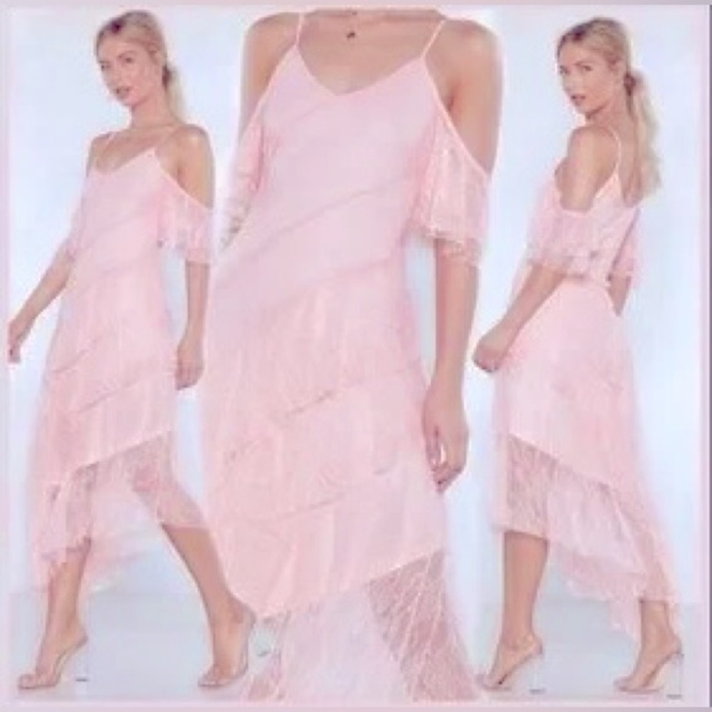 Nasty Gal Soft Pink Lace Asymmetrical Dress (S) NWOT